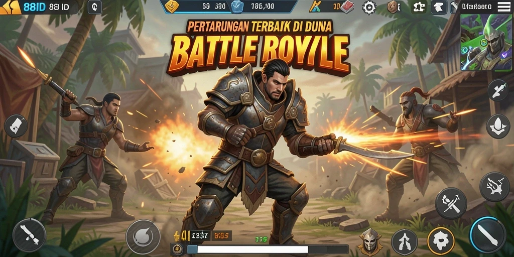Screenshot utama 88ID menampilkan aksi seru dalam gameplay Battle Royale.