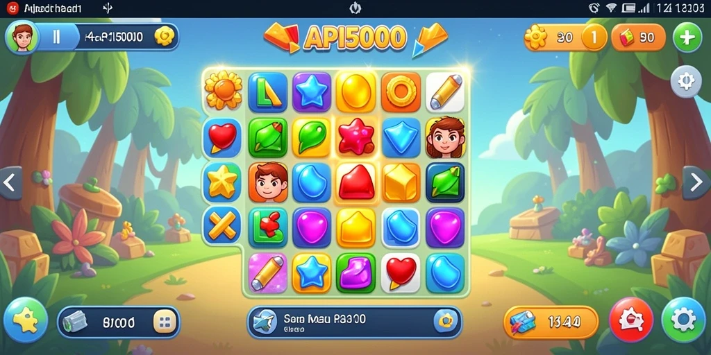 Tampilan gameplay match-3 yang menarik dan penuh warna.