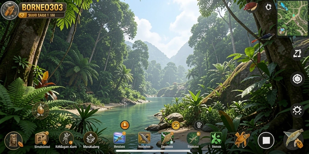Gameplay menakjubkan di tengah hutan Borneo yang rimbun.