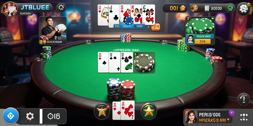Tampilan gameplay JTBLUE yang menarik dan penuh tantangan poker.